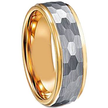 COI Tungsten Carbide Gold Tone Silver Hammered Ring - TG3708AA