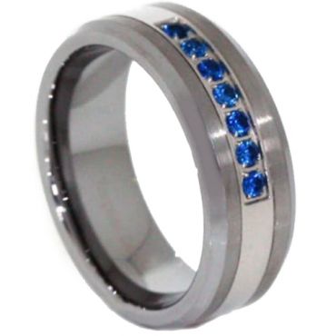 *COI Tungsten Carbide Ring With Created Blue Sapphire - TG3813