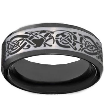 COI Tungsten Carbide Black Silver Dragon Ring - TG3828BB