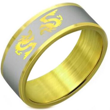 COI Tungsten Carbide Gold Tone Silver Dragon Ring - TG3989
