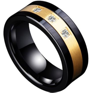 COI Tungsten Carbide Black Gold Tone Cubic Zirconia Ring-TG3942