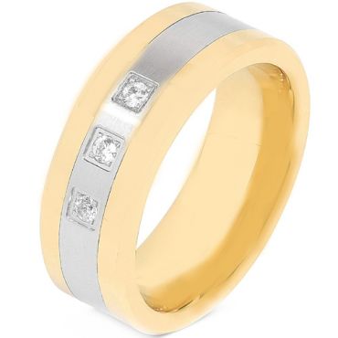 COI Tungsten Carbide Gold Tone Silver Cubic Zirconia Ring-TG3943