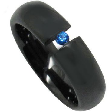 COI Black Tungsten Carbide Soliatire Created Sapphire Ring-TG3947