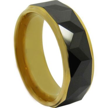 COI Titanium Black Gold Tone Faceted Step Edges Ring-JT3984