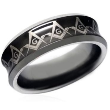 COI Tungsten Carbide Black Silver Masonic Concave Ring - TG4052A
