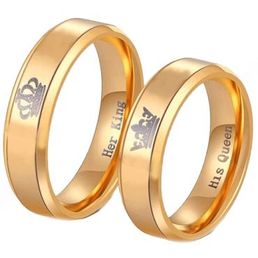 *COI Gold Tone Tungsten Carbide King Queen Crown Ring-TG4056