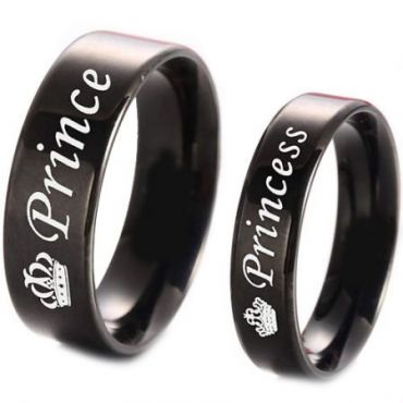*COI Black Tungsten Carbide Prince Princess Crown Ring-TG4331