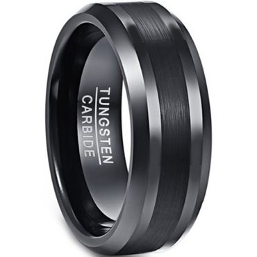 **COI Black Tungsten Carbide Center Line Beveled Edges Ring-4342