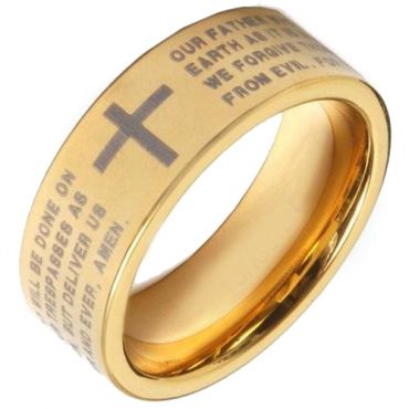 COI Gold Tone Tungsten Carbide Cross Scripture Pipe Cut Ring-371