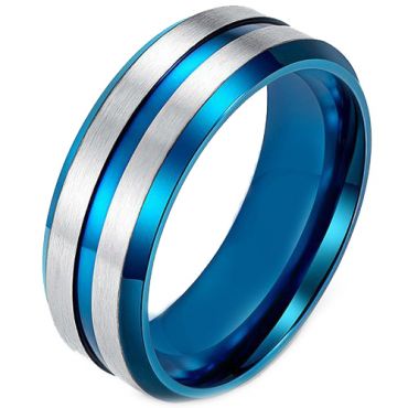 COI Tungsten Carbide Center Groove Beveled Edges Ring - 4476