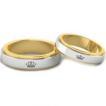 *COI Tungsten Carbide Gold Tone Silver King Queen Crown Ring - 4479