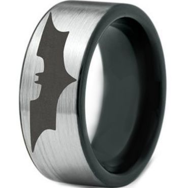 *COI Black Tungsten Carbide Batman Pipe Cut Ring-TG4570