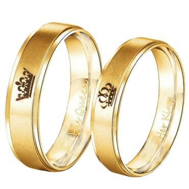 *COI Gold Tone Titanium King Queen Crown Step Edges Ring-4716