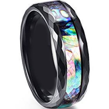 COI Black Tungsten Carbide Faceted Abalone Shell Ring - TG4734