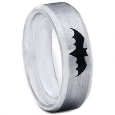 *COI Tungsten Carbide Bat Man Beveled Edges Ring-TG5001