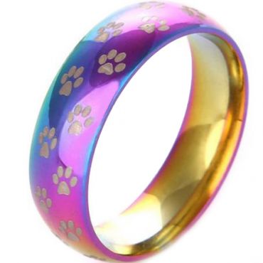 COI Tungsten Carbide Rainbow Color Ring With Paws Print- TG3491A