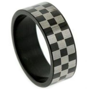 *COI Tungsten Carbide Black Silver Checkered Flag Ring-TG5256