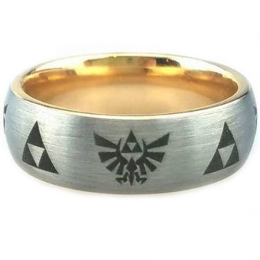 COI Tungsten Carbide Gold Tone Silver Legend of Zelda Dome Court Ring-5445