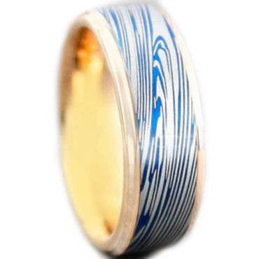 COI Tungsten Carbide Blue Rose Damascus Step Edges Ring-5449