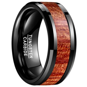 COI Black Tungsten Carbide 10mm Beveled Edges Ring With Wood-5463