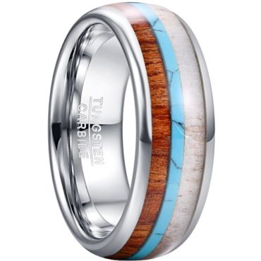 COI Tungsten Carbide Deer Antler Wood Turquoise Shell Dome Court Ring-5464