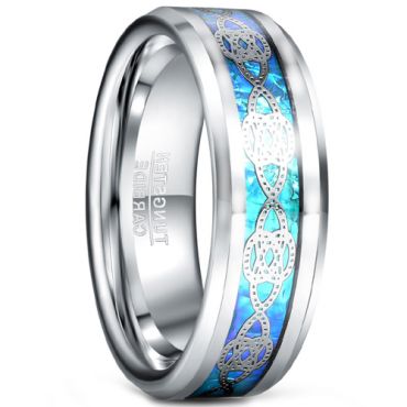 COI Tungsten Carbide Celtic Knots Beveled Edges Ring With Crushed Opal-5485