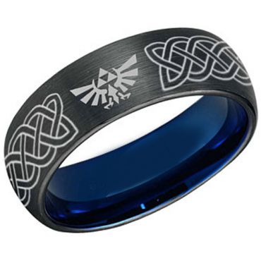 COI Tungsten Carbide Black Blue Legend of Zelda Celtic Dome Court Ring-TG5486
