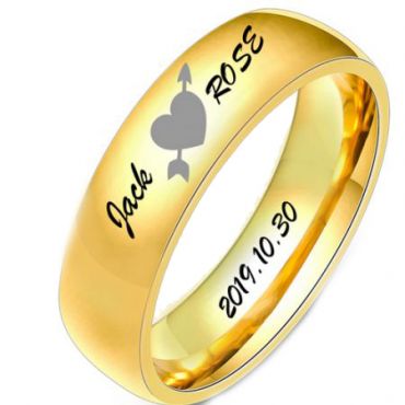 COI Gold Tone Tungsten Carbide Heart Dome Court Ring With Custom Names Engraving-5496