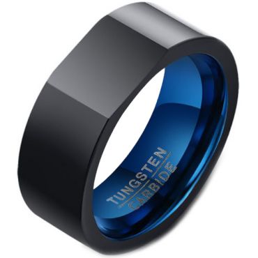 COI Tungsten Carbide Black Blue Signet Ring With Custom Engraving-5499