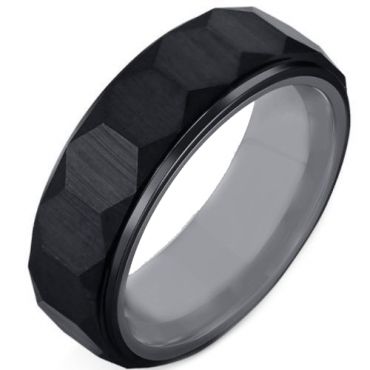 COI Tungsten Carbide Black Silver Faceted Ring-5510