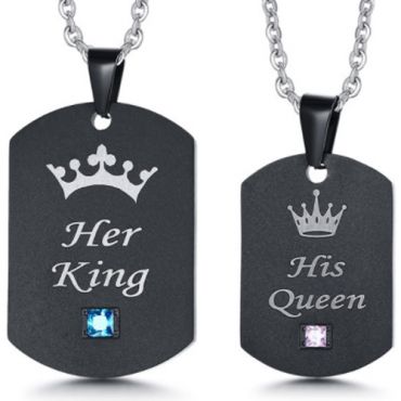 COI Black Titanium King Queen Crown Pendant With Cubic Zirconia-5524(Price for a set with 2)
