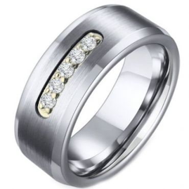 COI Tungsten Carbide Beveled Edges Ring With Cubic Zirconia-5586