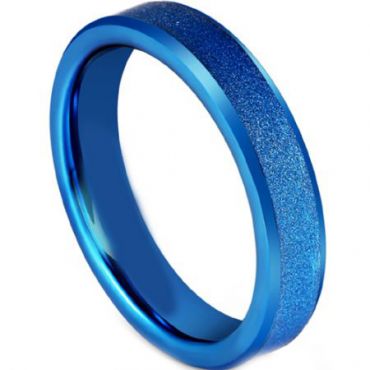 COI Blue Tungsten Carbide Sandblasted Beveled Edges Ring-5601