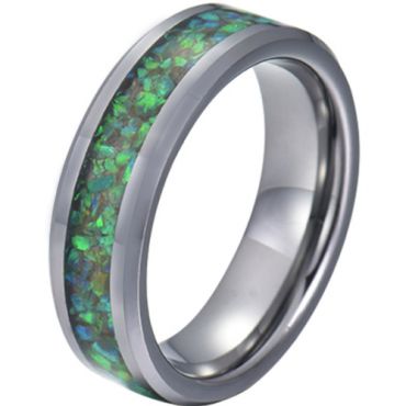 COI Tungsten Carbide Crushed Opal Beveled Edges Ring-TG5780