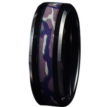 COI Black Tungsten Carbide Camo Beveled Edges Ring-TG5783