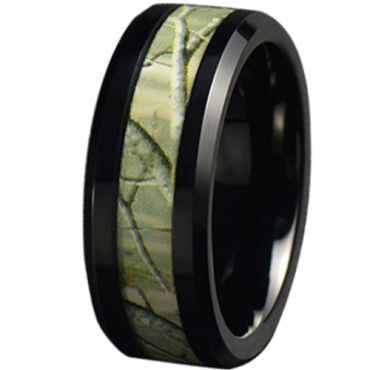 COI Black Tungsten Carbide Camo Beveled Edges Ring-5787