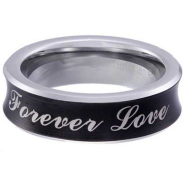 COI Tungsten Carbide Black Silver Forever Love Concave Ring-5854