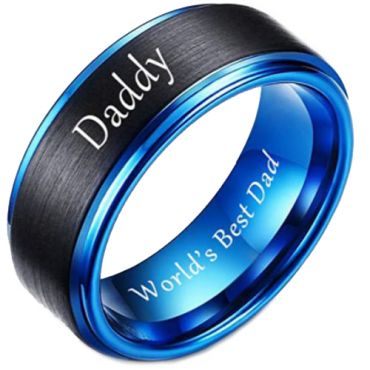 COI Tungsten Carbide Blue Black Daddy Ring With Custom Engraving-5857