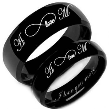 **COI Black Tungsten Carbide Infinity Love Beveled Edges Ring With Custom Engraving-5859