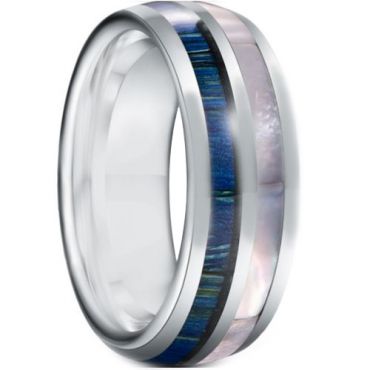 *COI Tungsten Carbide Blue Wood & Abalone Shell Dome Court Ring-5932