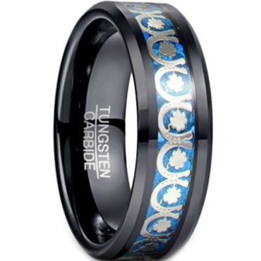 *COI Black Tungsten Carbide Beveled Edges Ring With Crushed Opal-5935
