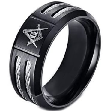 *COI Black Titanium Masonic Double Wire Beveled Edges Ring-6003