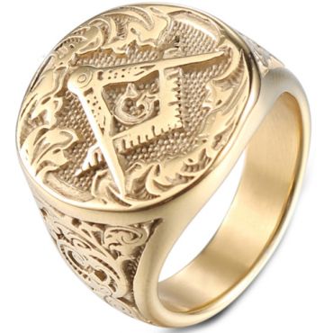 *COI Gold Tone Titanium Masonic Ring-6017