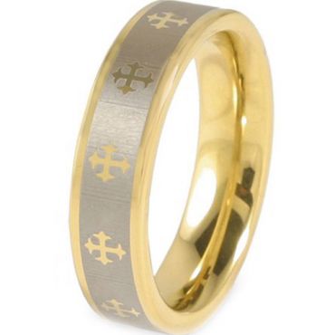 COI Gold Tone Tungsten Carbide Cross Ring - TG623