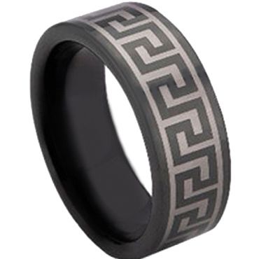 COI Black Tungsten Carbide Greek Key Ring - TG673