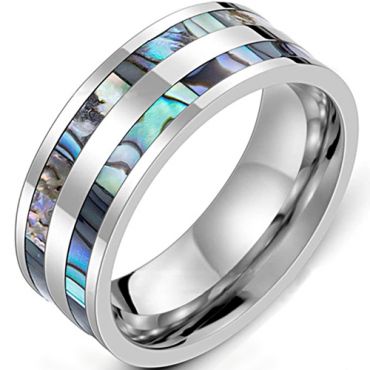 *COI Titanium Abalone Shell Pipe Cut Flat Ring-6852