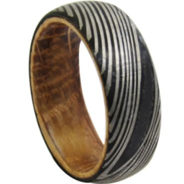 *COI Black Tungsten Carbide Dome Court Damascus Ring With Wood-TG6863