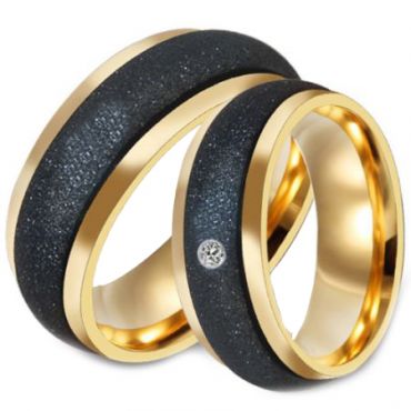*COI Titanium Black Gold Tone Sandblasted Ring-6889