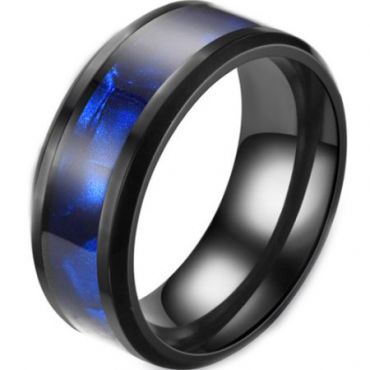 *COI Black Titanium Abalone Shell Beveled Edges Ring-6896