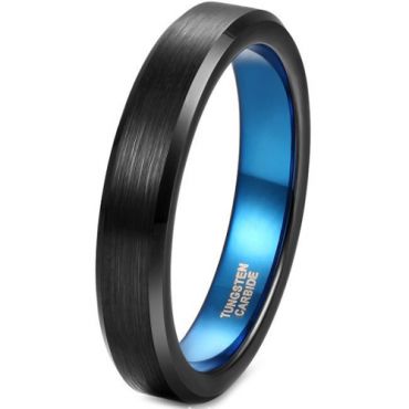 **COI Tungsten Carbide Black Blue Beveled Edges Ring-6954